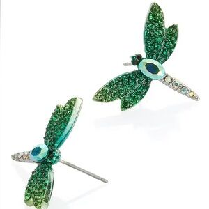 Betsey Johnson Green Pave Dragonfly Earrings